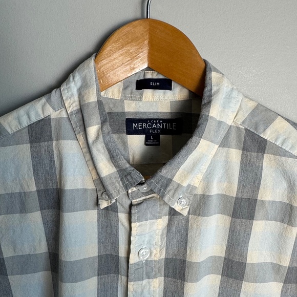 J. Crew Mercantile Flex Men's Button Up Long Sleeve Shirt Gray Check Plaid Large - Picture 4 of 14